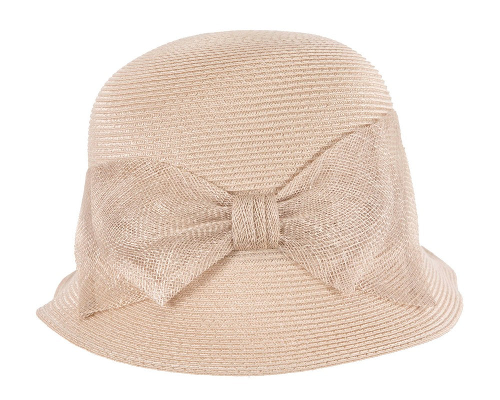 Beige cloche hat with bow by Max Alexander-3