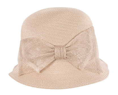 Beige cloche hat with bow by Max Alexander-3