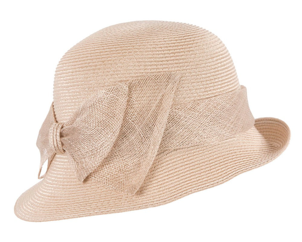 Beige cloche hat with bow by Max Alexander-1