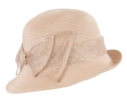 Beige cloche hat with bow by Max Alexander-1