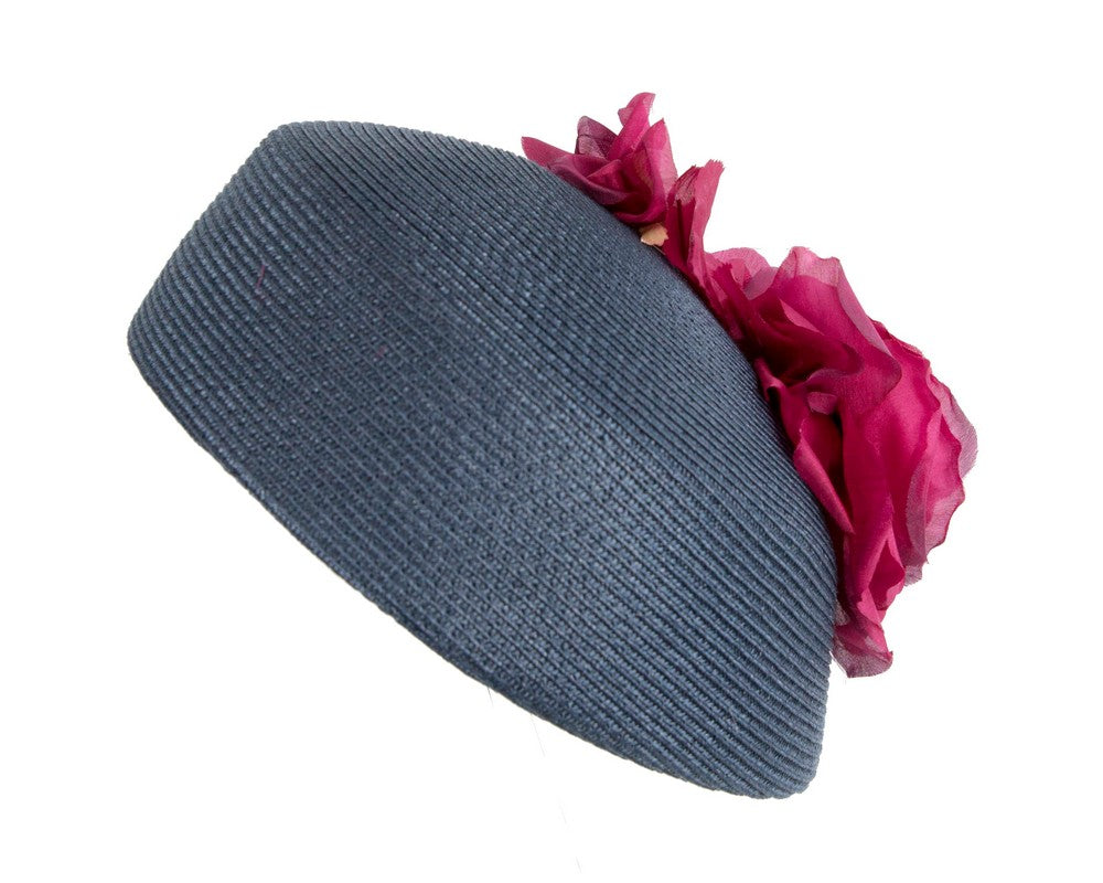 Modern navy beret hat with fuchsia flowers by Max Alexander-3