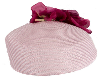 Modern pink beret hat with fuchsia flowers by Max Alexander-2