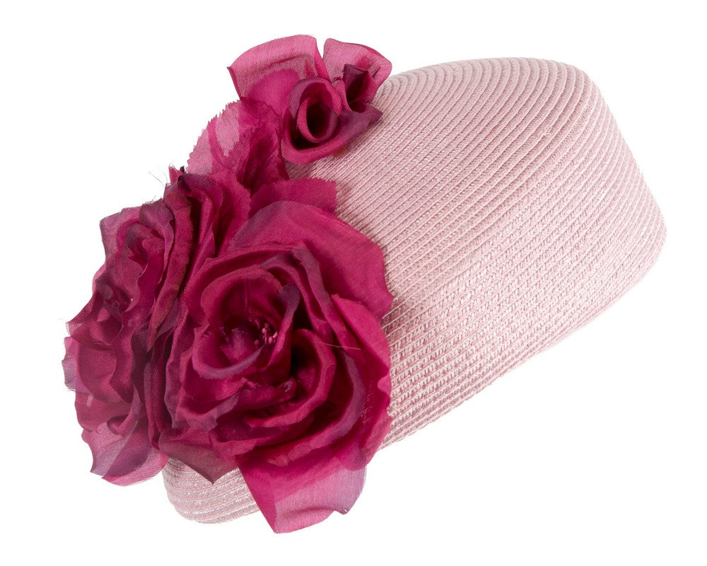 Modern pink beret hat with fuchsia flowers by Max Alexander-1