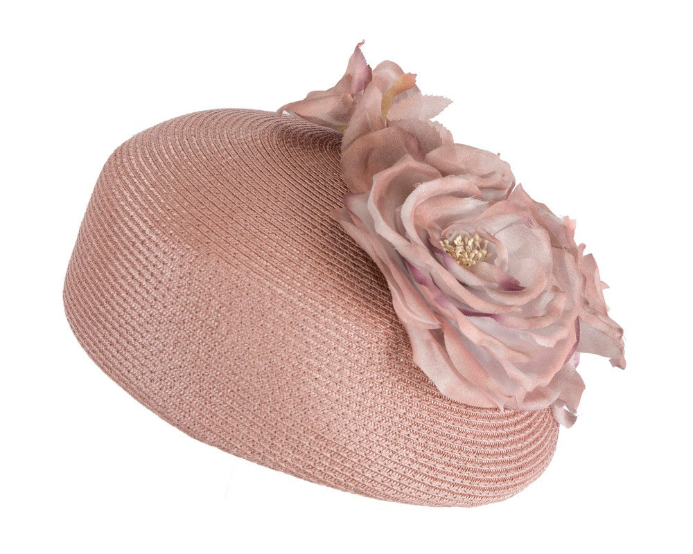 Modern taupe beret hat with flowers by Max Alexander-5