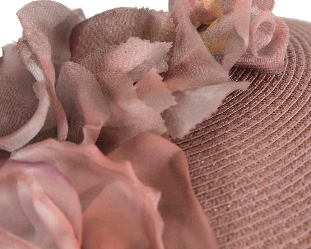 Modern taupe beret hat with flowers by Max Alexander-4