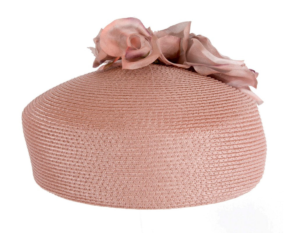 Modern taupe beret hat with flowers by Max Alexander-2