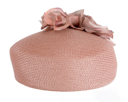 Modern taupe beret hat with flowers by Max Alexander-2