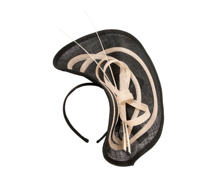 Large black & cream sinamay fascinator by Max Alexander-1