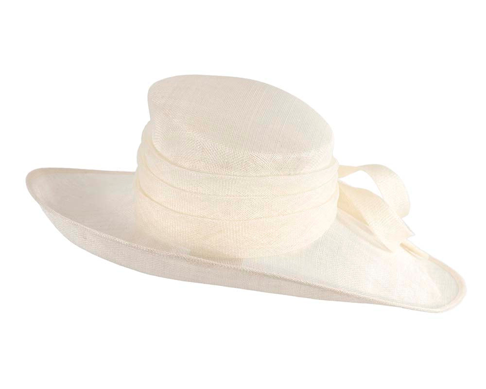 Wide brim cream ladies fashion sinamay hat-5