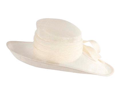 Wide brim cream ladies fashion sinamay hat-5
