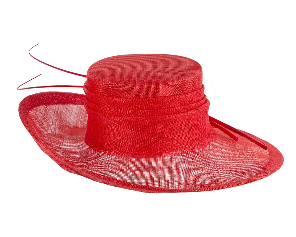Wide brim red ladies fashion sinamay hat-4
