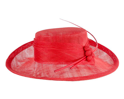 Wide brim red ladies fashion sinamay hat-2