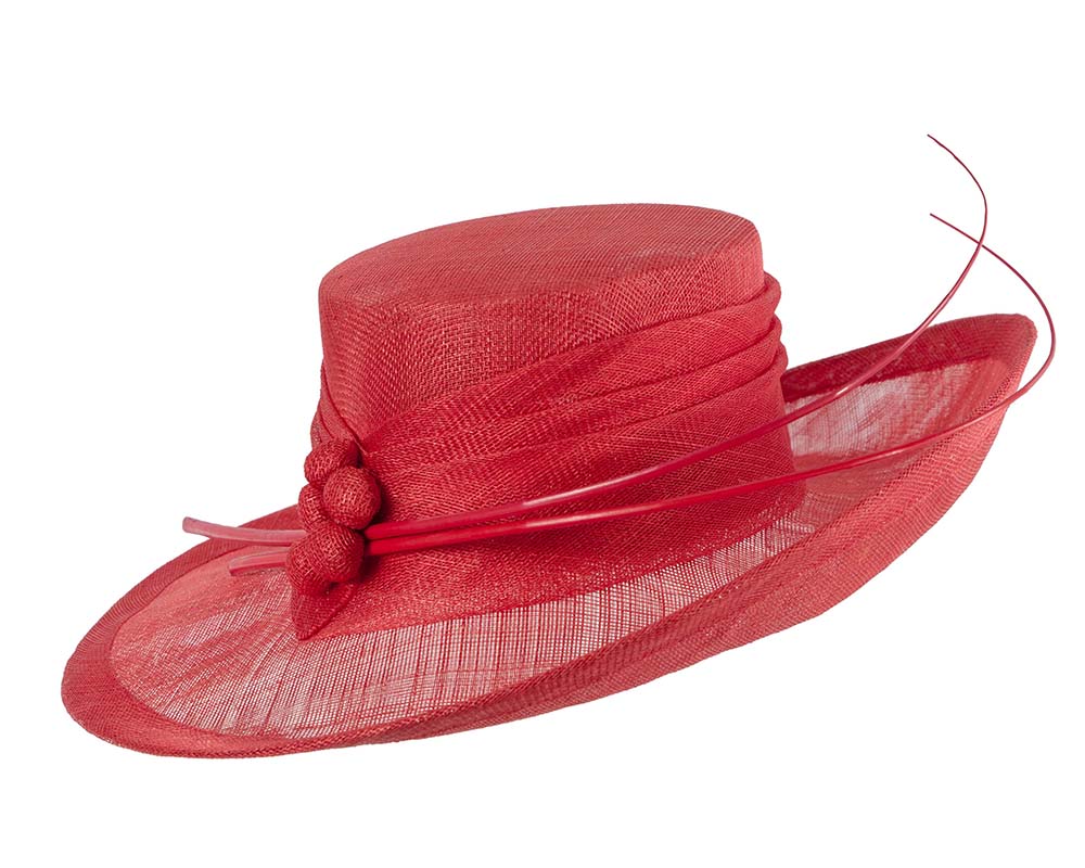 Wide brim red ladies fashion sinamay hat-1