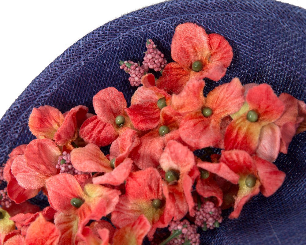 Large royal blue & coral fascinator by Max Alexander-2