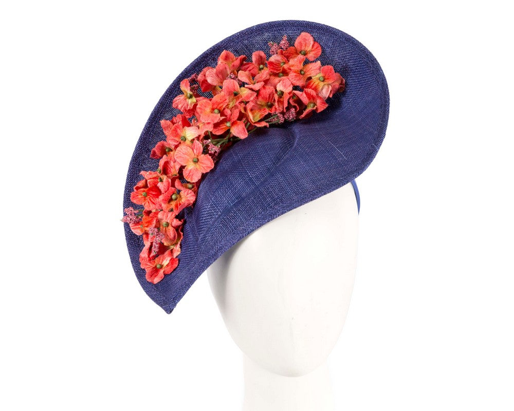 Large royal blue & coral fascinator by Max Alexander-0
