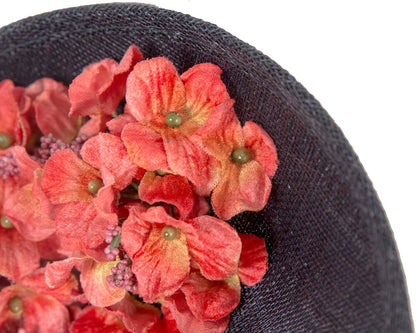 Large navy & coral fascinator by Max Alexander-2
