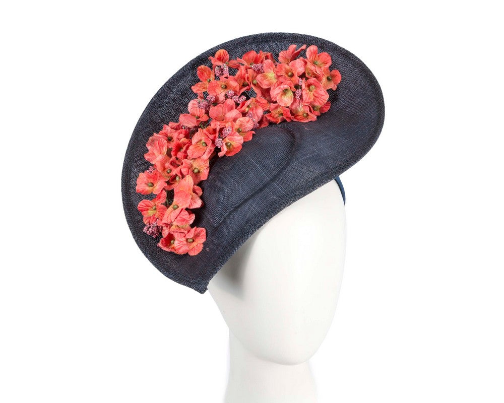 Large navy & coral fascinator by Max Alexander-0