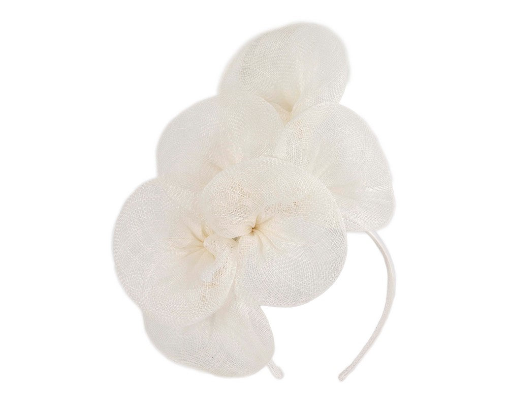 Large white sinamay flower fascinator by Max Alexander-1