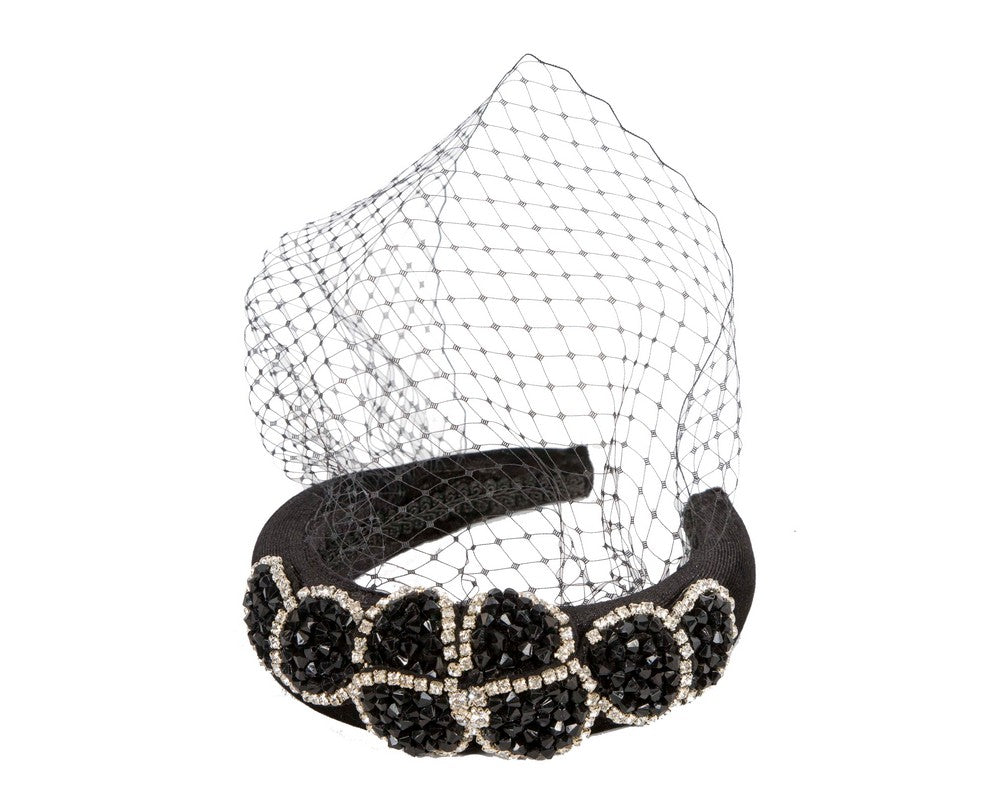 Black headband with face veil by Max Alexander