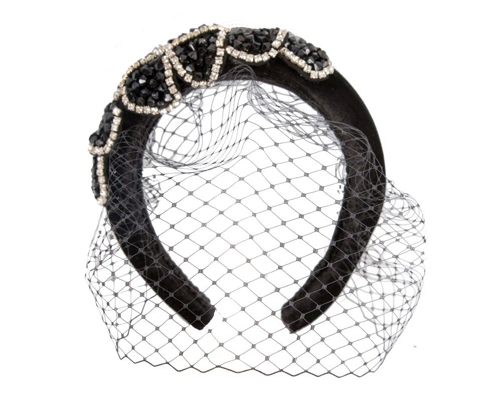Black headband with face veil by Max Alexander