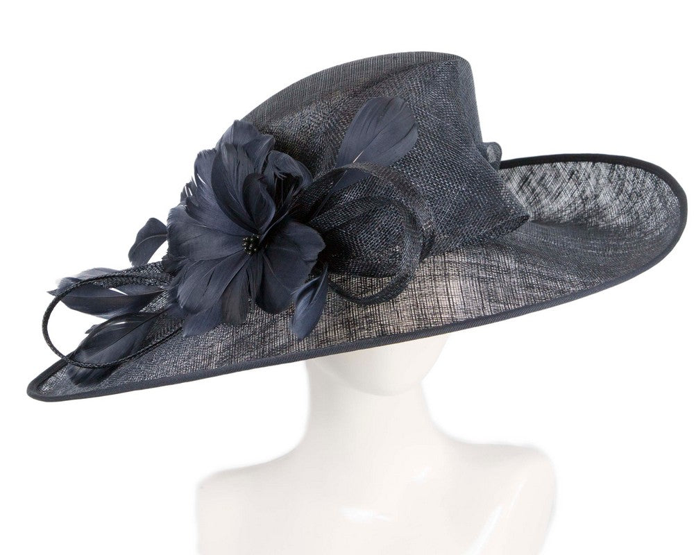 Wide brim navy ladies fashion hat by Max Alexander-0