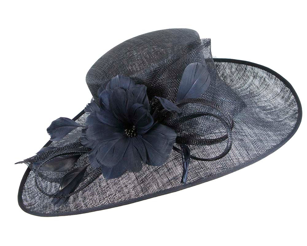 Wide brim navy ladies fashion hat by Max Alexander-1