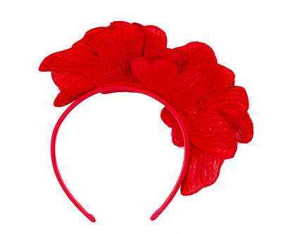 Red lace flower fasinator-3