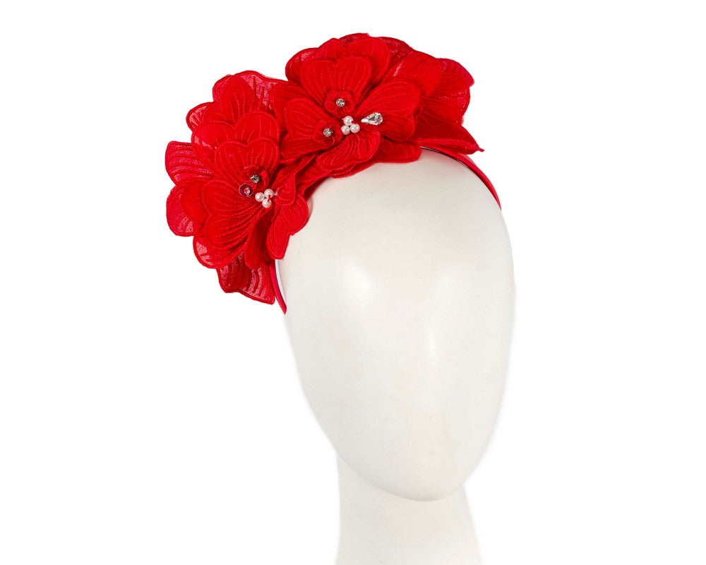 Red lace flower fasinator-0