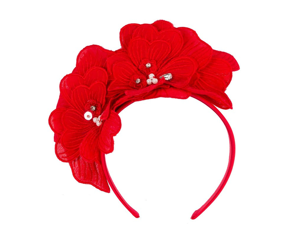 Red lace flower fasinator-1