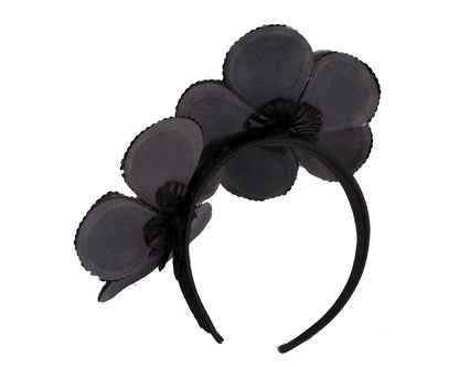 Shiny black flower fascinator by Max Alexander-3
