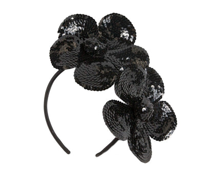 Shiny black flower fascinator by Max Alexander-1