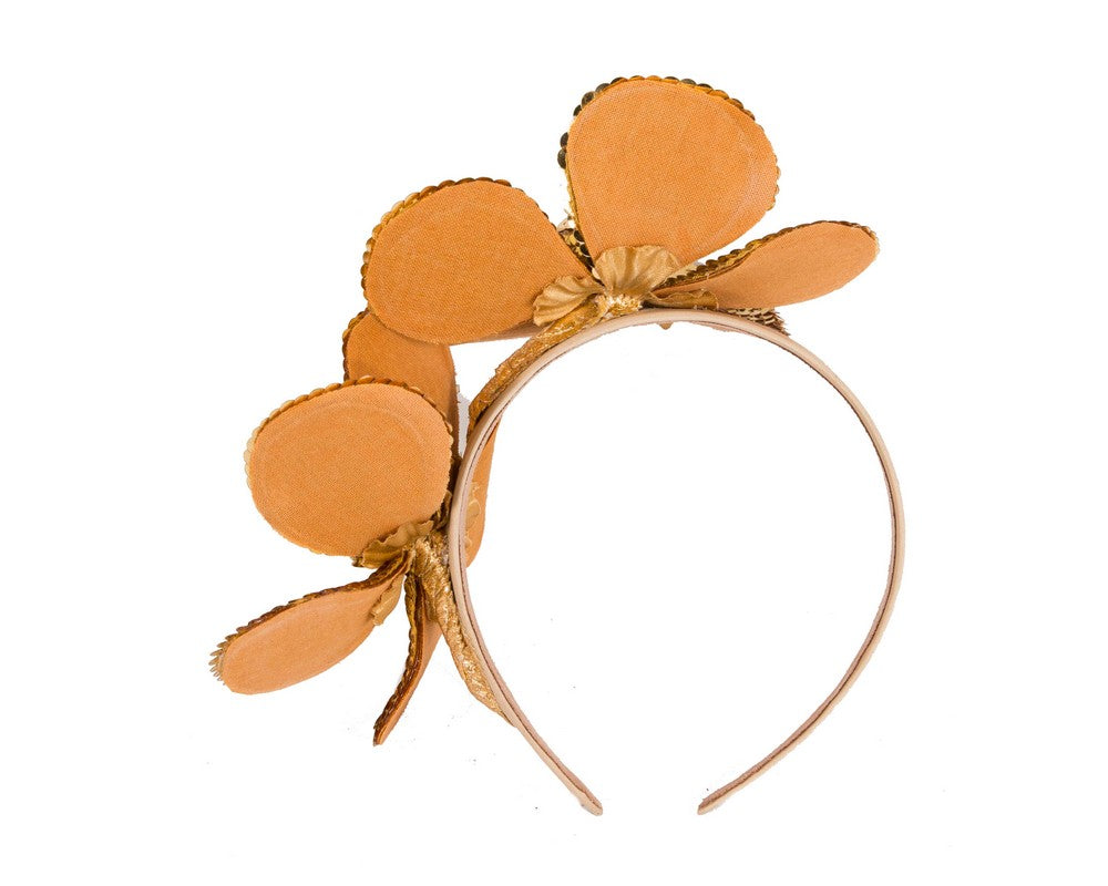 Shiny gold flower fascinator by Max Alexander-3