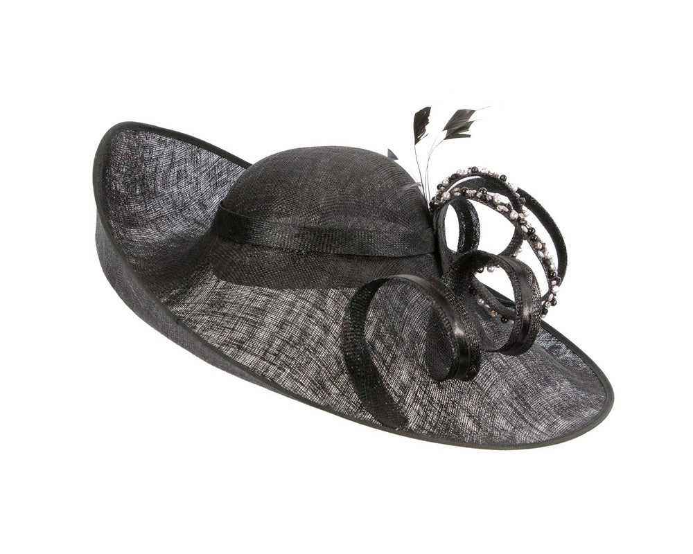 Large black sinamay fashion hat