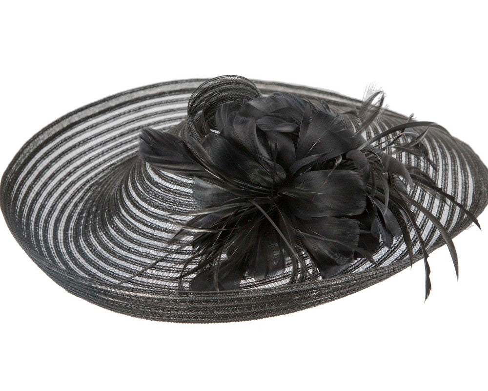 Large black fascinator with feather flower
