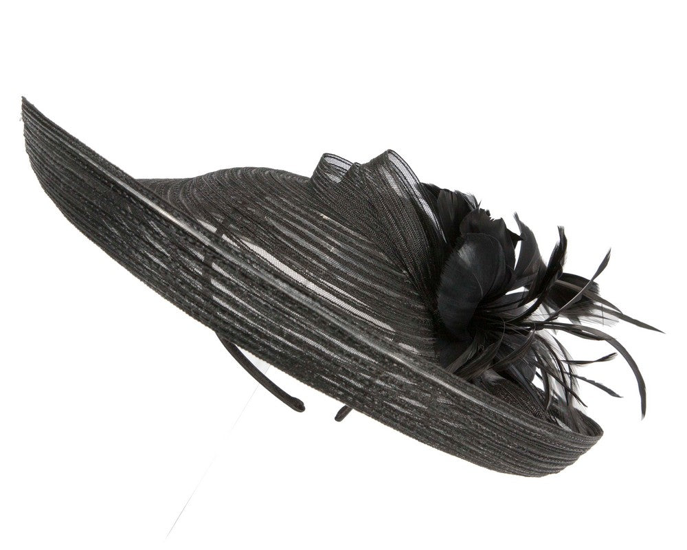 Large black fascinator with feather flower