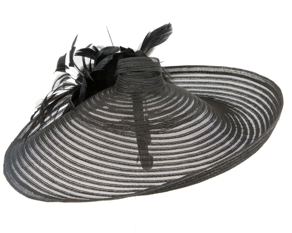 Large black fascinator with feather flower