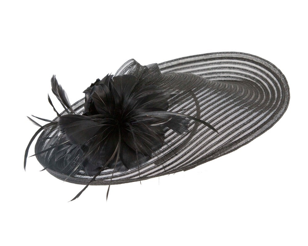 Large black fascinator with feather flower
