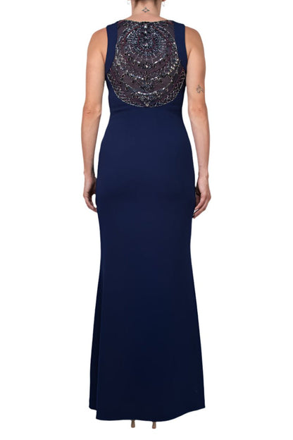 Aidan Mattox Keyhole Neck Sleeveless Beaded Sequin Rhinestone Back Keyhole Front Zipper Side Stretch Crepe Dress-3