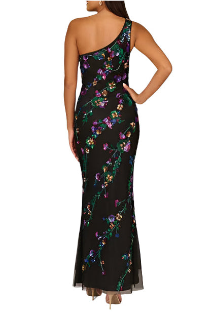 Aidan Mattox Beaded Mesh One Shoulder Sleeveless Mermaid Gown-1