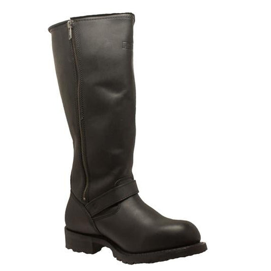 Men's 16" Black Engineer Zipper Biker Leather Boots-0