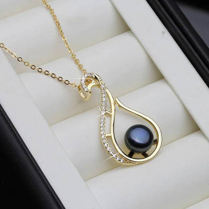 Designer Freshwater Pearl Twirl Simulated Diamond Necklace in Gold-1