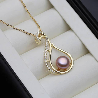 Designer Freshwater Pearl Twirl Simulated Diamond Necklace in Gold-3
