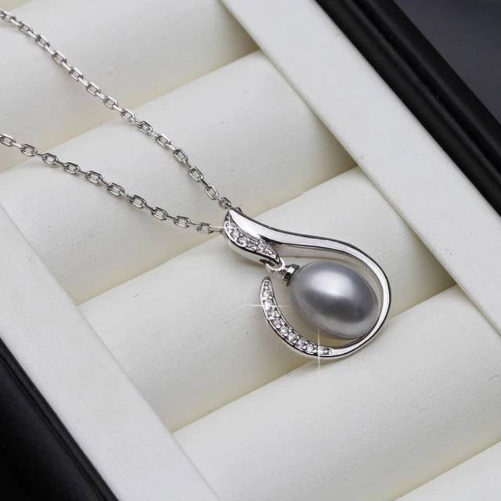Designer Simulated Diamond and Freshwater Pearl Teardrop Necklace-4