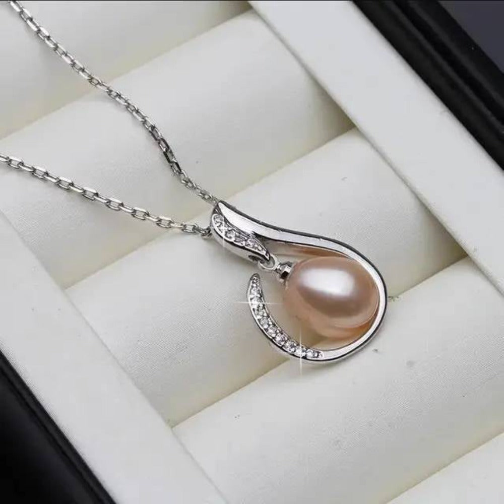 Designer Simulated Diamond and Freshwater Pearl Teardrop Necklace-0