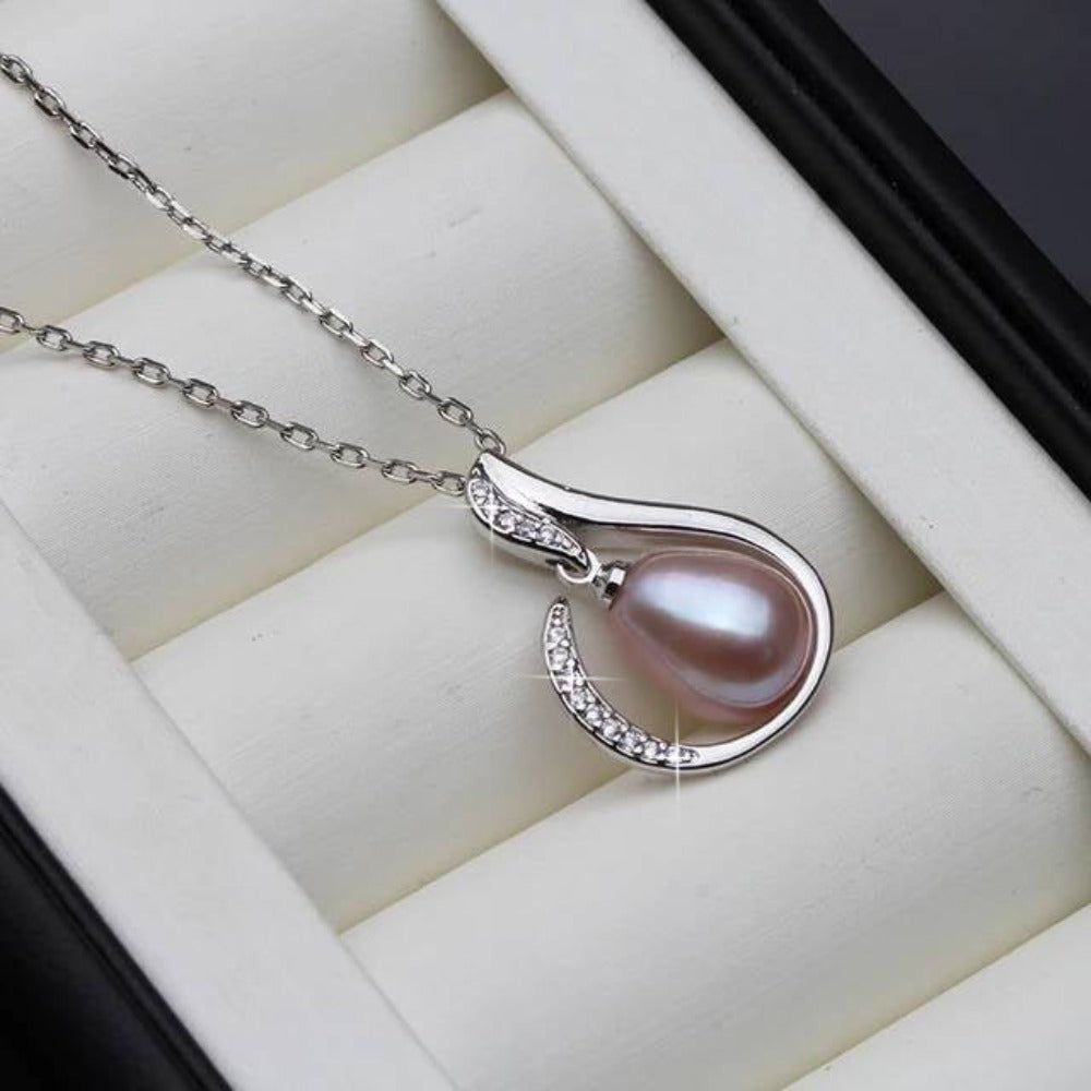 Designer Simulated Diamond and Freshwater Pearl Teardrop Necklace-1