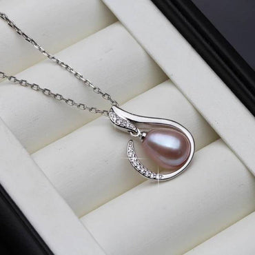 Designer Simulated Diamond and Freshwater Pearl Teardrop Necklace-1