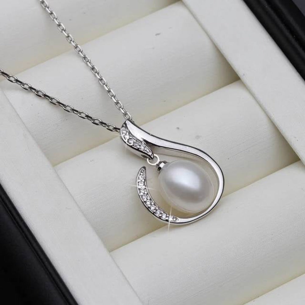 Designer Simulated Diamond and Freshwater Pearl Teardrop Necklace-2