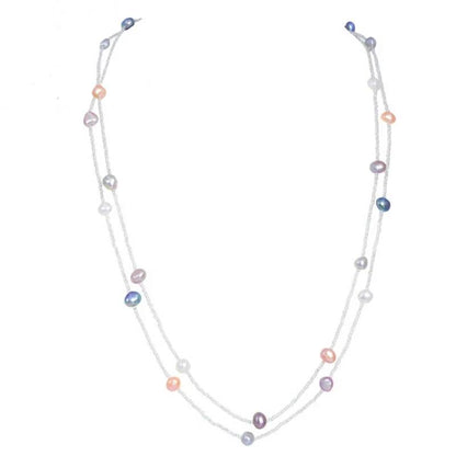 ASHIQI 120CM Long Multi Color Baroque Fresh water Pearl Necklace, Crystal Beads Necklace , 925 Sterling Silver Clasp-0