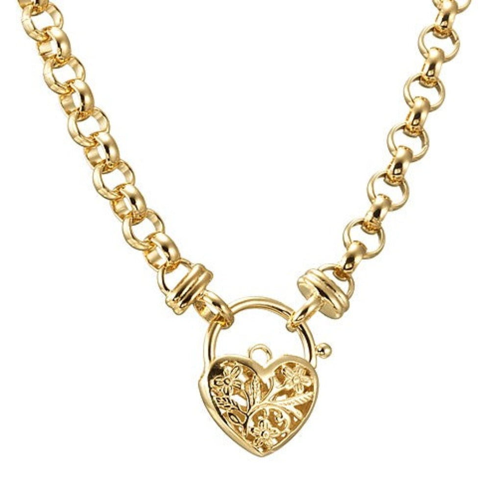 18ct Heavy Yellow Gold Plated 6mm Belcher Chain Necklace with a Filigree Locket - USA Made-2