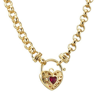 18ct Heavy Yellow Gold Plated 6mm Belcher Chain Necklace with a Filigree Locket Featuring a Simulated Ruby - USA Made-1